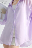 Green Transparent Shirts For Women Summer Chiffon Loose Long Sunscreen Shirts Oversize Thin White Shirt Outerwear