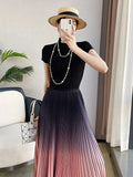 Gradient Pleated Long Skirt- Outfit