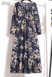 Print Long Dress Women Lantern Long Sleeve High Waist Elegant Party Dress Ladies Casual Spring Summer Beach Maxi