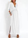 Summer 2025 Fashion Solid Color High Waist Open Fork Short Sleeve