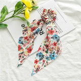 Bow Long Ribbon Hair Scrunchie Chiffon Floral Print Sweet Elastic Hair Band Ponytail Hair Scarf Hair Tie Hair