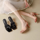 Square Bare Toe High-Heeled Shoes Crystal Sandals Thin High-Slender Heel With Slippers Outside The