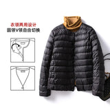 2024 New Light Down Jacket Female Short Round Neck Warm Inside Gallbladder Autumn Winter Without Collar Slim Large Size Coat-Outfit