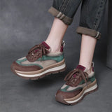 Layer Of Cowhede Thick-Bottomed Sports Casual Shoes Women's Spring New Leather Round Head Tie With Comfortable Single