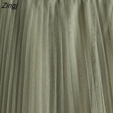 2022 Spring Summer Korean Fashion 3 Layers Blue Mesh Tulle Women Midi Long High Waist Pleated A Line Skirt