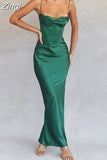 Maxi Bodycon Dress Sexy Celebrity Event Prom Night Party Dresses Satin V Neck Spaghetti Strap Women Dresses 2023