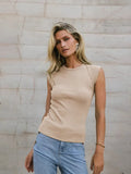 Summer Fashion Solid Color Sleeveless Round Collar Ribs Sexy Hottie Vest Sling