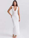 High-End Women's New Sexy Perspective Hollow Deep V Dress Dress Slim Slim Temperament Dress