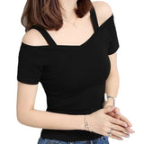 Zingj Summer Korean Version Of Off-Shoulder Short-Sleeve T-Shirt Women's Off-Shoulder Sexy Slim Student