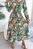Flower Shirt Long Dress Women Lapel Button up Full Sleeve Dresses Female Fashion Casual Lace Up Maxi Dress Spring
