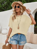 Summer New Women's Hot Selling Loose Round Collar Solid Color Back Lace Short-Sleeved Top