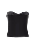 Women Black PU Leather Bandeau Off Shoulder Tube Tops Solid Summer Casual Strapless Zipper Sleeveless Tank Crop