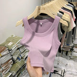 Girls Tight Anti-Smooth Threaded Vest Women's Spring And Summer Suit Slim Top Ins