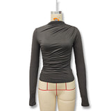 Autumn And Winter Women's New Fashion Fashion Leisure Folds High-Sleeved Long-Sleeved Solid-Colored Shirt