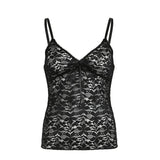 Hot Girl Style Perspective Lace Thin Tie Splicing V-Collar Slim Solid Color Sling Vest