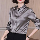 Fashion Satin Loose Silk Shirt Female Button Up White Top Femme OL Professional Dress Shirt Lady Clothes Blusas