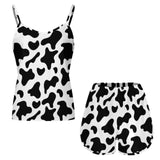 Spring And Summer Hot Selling Cow Print Satin Pajamas Shorts Suspenders Can Be Worn Outside Two