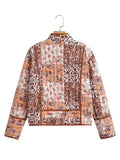 New Women's Fashion Print Loose Casual Cardigan Short Cotton Coat