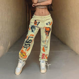 Women's Clothing 2025 Women's New Trousers Skeleton Element Trend Printing Plus Velvet High-Waisted Casual