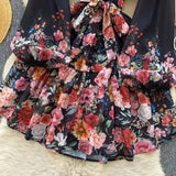 Style Dress Women's Spring New Elegant Dress Collar Lantern Sleeve Print Waist A Short