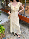 Special Price Does Not Return] Xixi Summer High-Waist Vacation V-Neck Print Pure Desire To Hang The Joint Dress