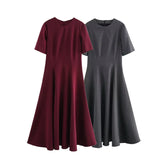 Women's Clothing Explosion Fashion Waist Wave Wide Swing Short-Sleeved Fan Flute