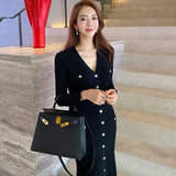 Korean Maxi Dresses for Women Party Long Sleeve V-neck Mermaid Dress Elegant Fashion Ladies Vestidos Femme Autumn