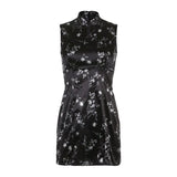 Vintage Fashion Elegant Floral Print Summer Dress Female Dark Academia Chinese Party Dresses Gothic Clothes