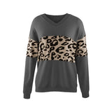 Autumn And Winter New V-Neck Spliced Knitted Shirt Women's Jacket Leopard Print Women's