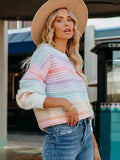 And Winter Hooded Striped Round-Neck Knitted Loose Long-Sleeved Large-Size Rainbow Sweater Women's