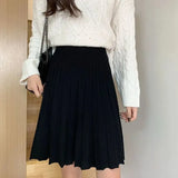 Knitted Pleated Long Mini Skirt- Outfit