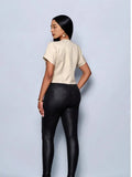 Solid Color V-Neck Metal Button Asymmetrical Sleeve
