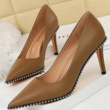 Shoes Rivet Woman Pumps 2021 New High Heels Stiletto Pu Leather Women Heels Sexy Party Shoes Female Heel Plus Size