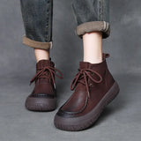 Layer Of Cow Skin Retro Thick-Bottomed Short Boots Women Autumn And Winter New Soft Bottom Low-Bore Martin Boots Casual Leather