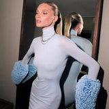 2025 Women's Dress Fashion High-Necked Long Sleeve Slim-Sleve-Wice Dressed With Thin