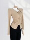 Zingj Ah Elegant Temperament Rose Slim Shirt Spring New Show Thin V-Neck Long-Sleeved T-Shirt Bottom Shirt