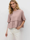 Spring And Summer New Pure Cotton Collar 100-Fold T-Shirt Top Women Soft And Loose Leisure