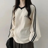 Polo Collar Embroidered Waffle SweatshirtsOutfit