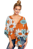 Women's Sexy Hot Girl Spring And Summer V-Neck Short-Sleeved Knot Print