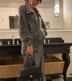 Zingj Autumn And Winter New Advanced Temperament Small Fragrant Wind Comfortable Sequin V Neck Sweater-Outfit