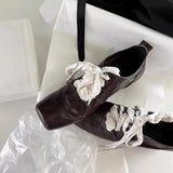 Literary And Art Square Head Small Leather Shoes 2025 New High-End Thick Front Lace Wearing Temperament Single Shoes
