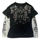 E-Gir Gothic Grpahics T-Shirt Vintage Gothic Printed Round Collar Loose Shirt