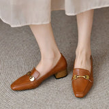 Retro Square Head Single Shoe Heel Thick Heel 2025 Spring And Autumn New Women's Foot Small Leather Shoes Women's