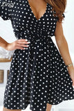 Sleeve Polka Dot Summer Dress Women V Neck Sexy Split A-Line Mini Party Dress Vestidos Casual Bohemian Beach Short