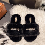 Large-Size Fur Slippers Women In The Autumn And Winter Of 2025 Outside The New Fashion Diamond Letter