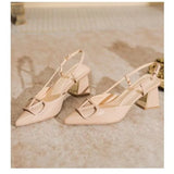 Mary Jane Single Shoe Woman 2025 New Coarse Heel Head Buckle French High Heels In The Heel Patent