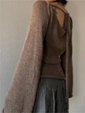 lace up knit top with trumpet
