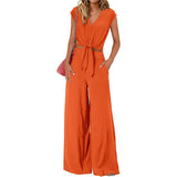 Women's Clothing 2025 New Summer V Tie With Open-Vum Wide Leg Trousers Casual Fashion