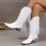 Mid-Clinity Fashion Boots Women Large-Size Retro Coarse And Folded Feet V Mouth Western
