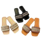 One-Size-In-One Flat-Bottomed Slippers Women's Famous Wind Woven Square Beach Cool